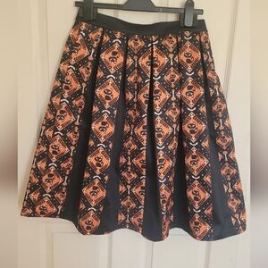 Unique Vintage Black and Orange A-Line Skirt